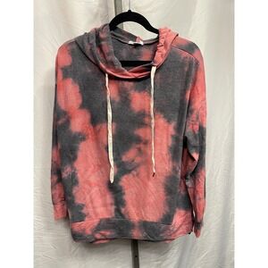 White Birch Tie Dye Hoodie Pink Gray Long Sleeve Casual Women's Size L